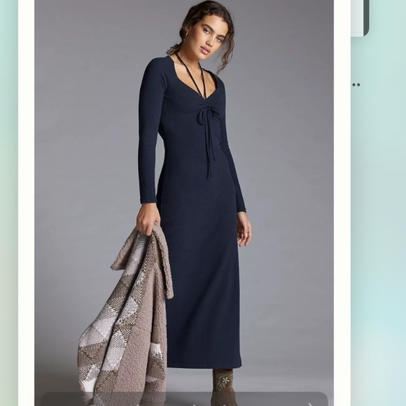 Anthropologie NWT Tie-Front MIDI Black Dress Size S. - Picture 6 of 15